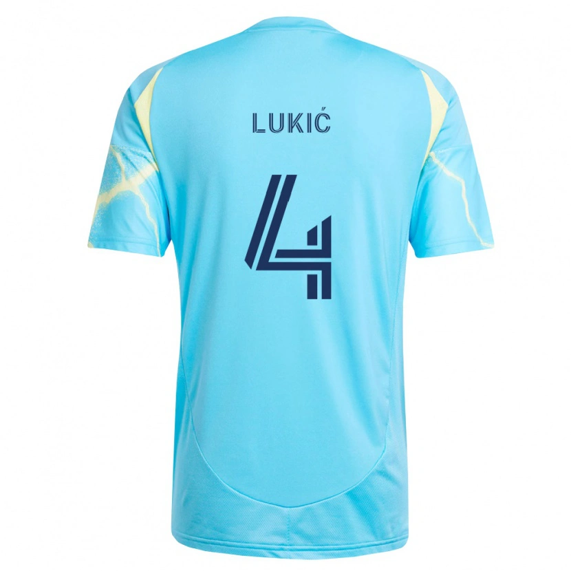 Danxen Heren Jovan Lukić #4 Lichtblauw Zwart Lichtgeel Uitshirt Uittenue 2026/27 T-Shirt