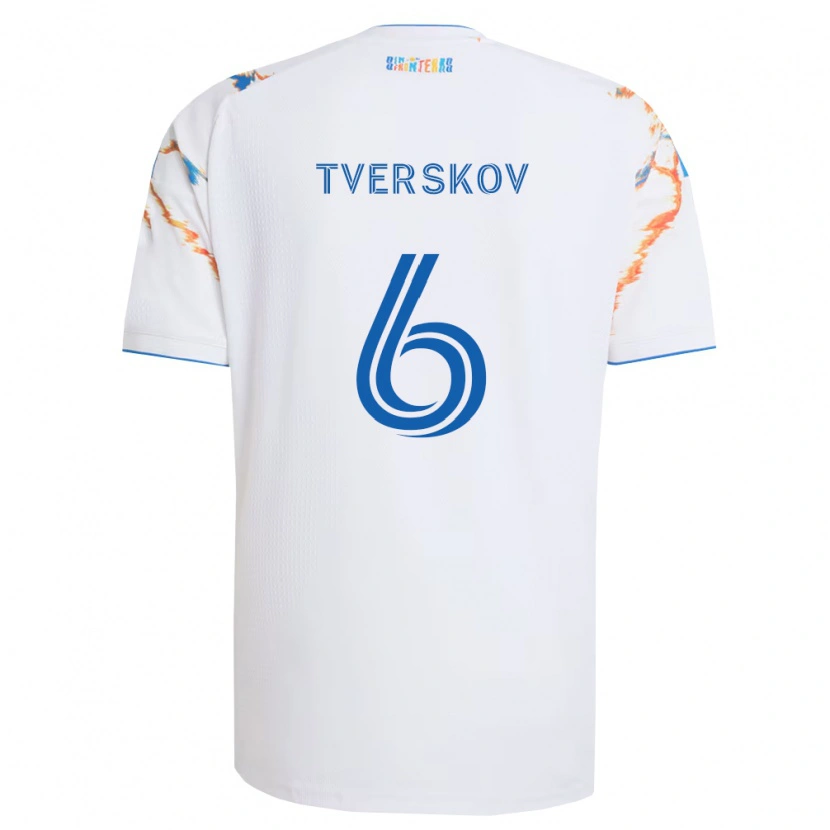 Danxen Dames Jeppe Tverskov #6 Wit Oranje Blauw Uitshirt Uittenue 2026/27 T-Shirt