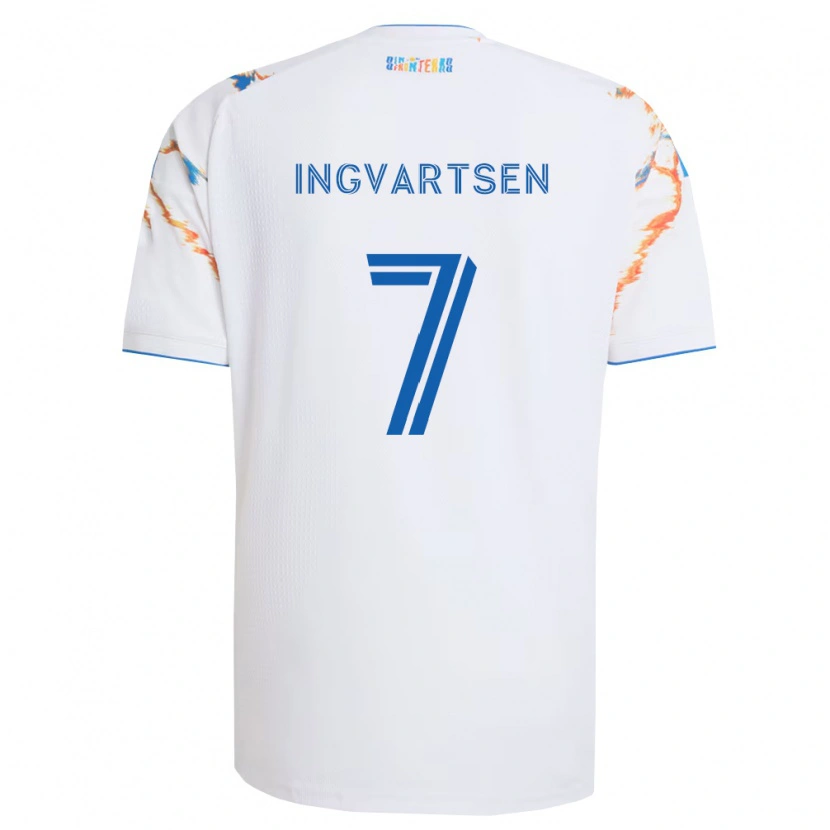 Danxen Dames Marcus Ingvartsen #7 Wit Oranje Blauw Uitshirt Uittenue 2026/27 T-Shirt