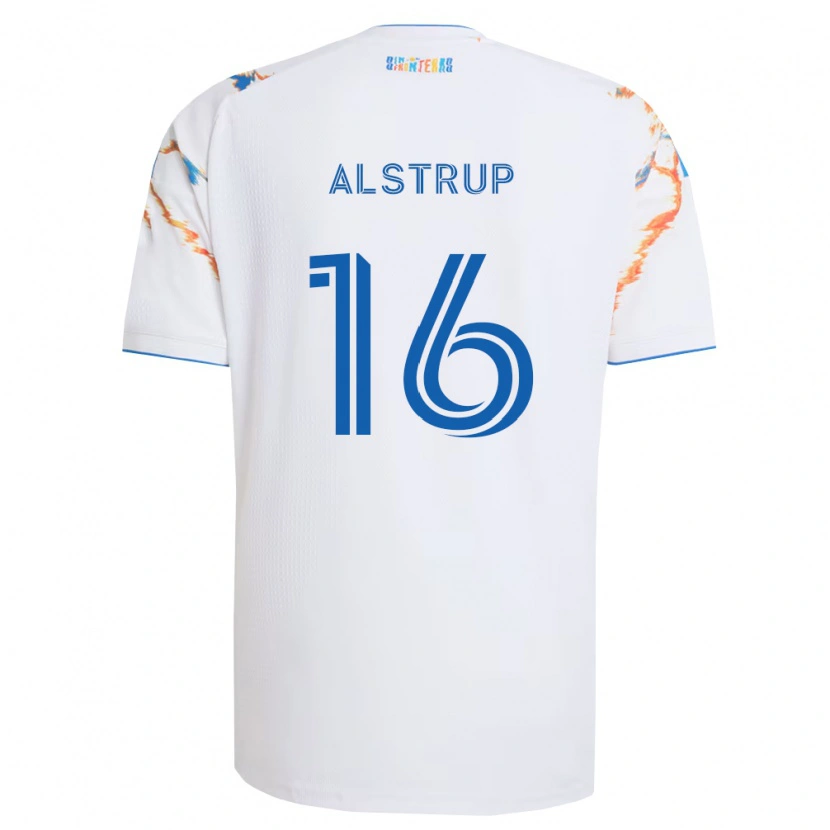 Danxen Dames Marcus Alstrup #16 Wit Oranje Blauw Uitshirt Uittenue 2026/27 T-Shirt