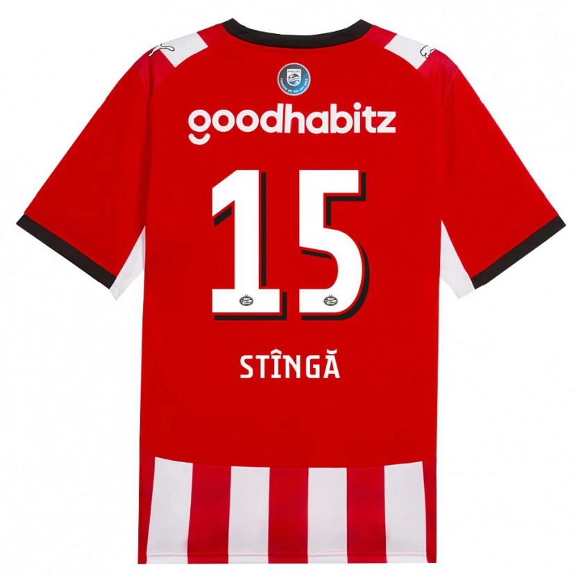 Danxen Kinderen Lucas Stîngă #15 Rood Wit Zwart Thuisshirt Thuistenue 2026/27 T-Shirt