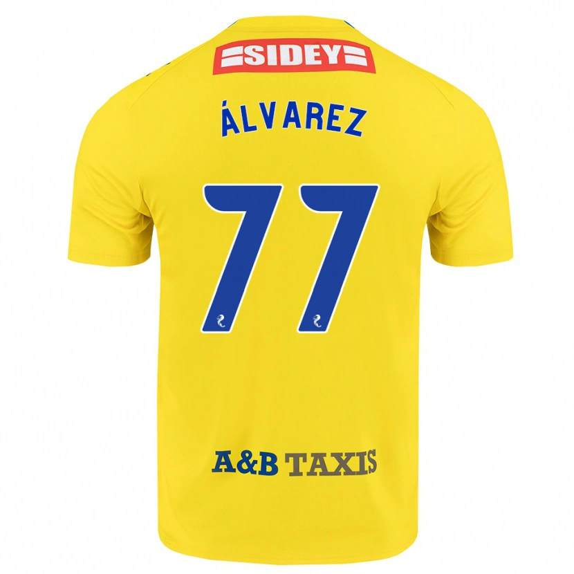 Danxen Kinderen Unax Álvarez #77 Geel Blauw Zwart Uitshirt Uittenue 2026/27 T-Shirt