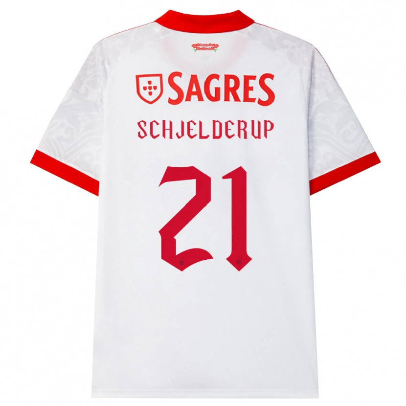 Danxen Kinderen Andreas Schjelderup #21 Wit Rood Geel Uitshirt Uittenue 2026/27 T-Shirt