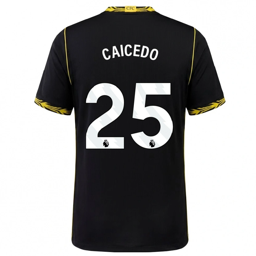 Danxen Kinderen Moisés Caicedo #25 Zwart Geel Uitshirt Uittenue 2026/27 T-Shirt