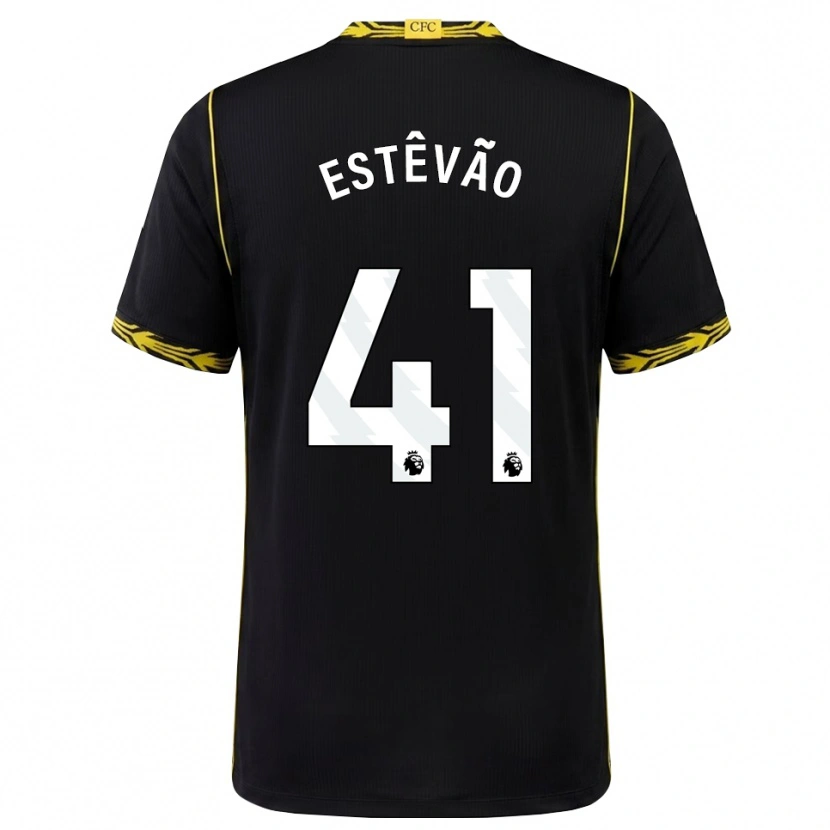 Danxen Kinderen Estêvão Willian Almeida De Oliveira Gonçalves #41 Zwart Geel Uitshirt Uittenue 2026/27 T-Shirt