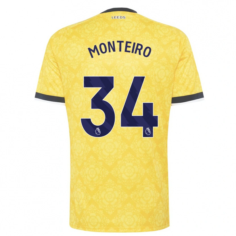 Danxen Kinderen Diogo Monteiro #34 Geel Wit Zwart Uitshirt Uittenue 2026/27 T-Shirt