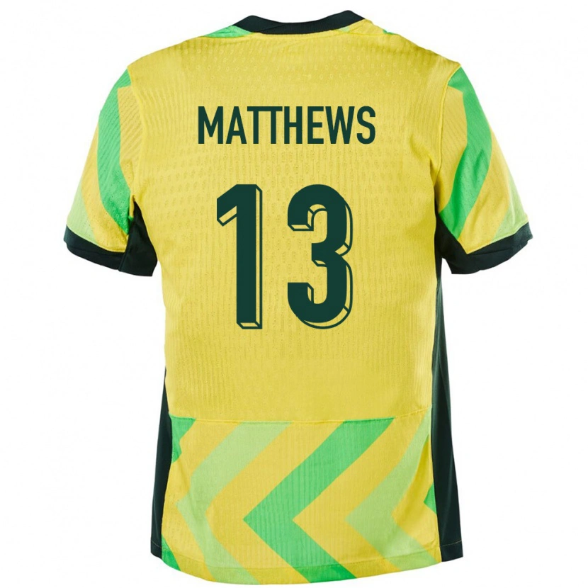 Danxen Kinderen Australië Hayden Matthews #13 Goud Thuisshirt Thuistenue 24-26 T-Shirt