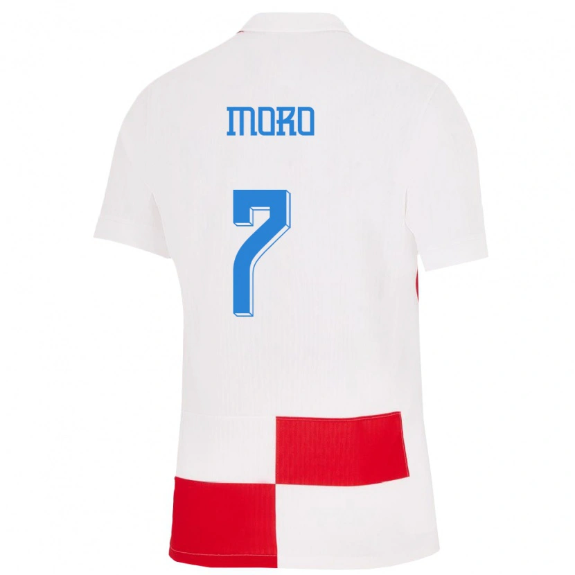Danxen Kinderen Kroatië Nikola Moro #7 Wit Rood Thuisshirt Thuistenue 24-26 T-Shirt