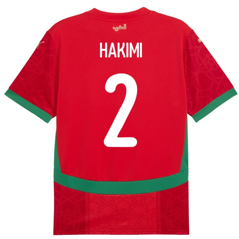 Danxen Kinderen Marokko Achraf Hakimi #2 Rood Thuisshirt Thuistenue 24-26 T-Shirt