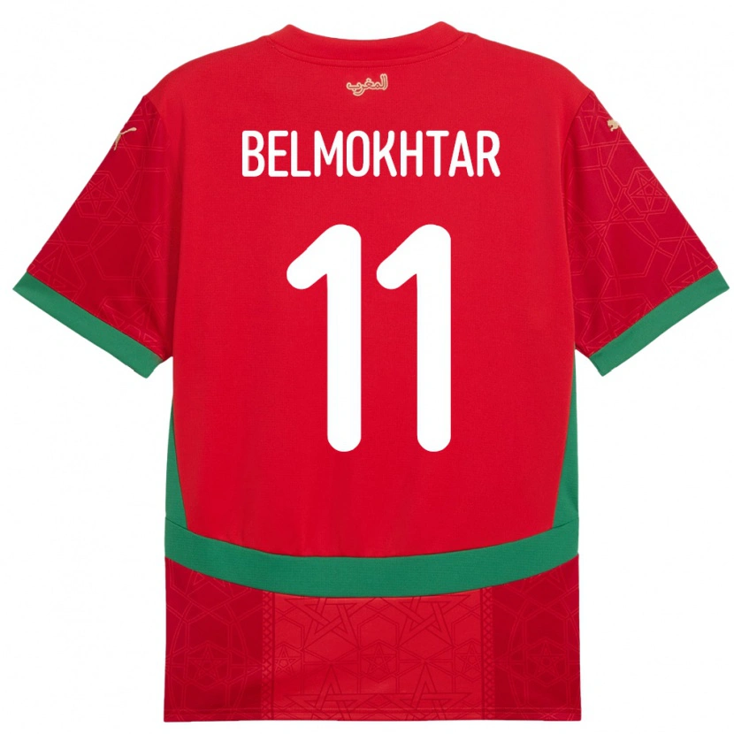 Danxen Kinderen Marokko Ilies Belmokhtar #11 Rood Thuisshirt Thuistenue 24-26 T-Shirt