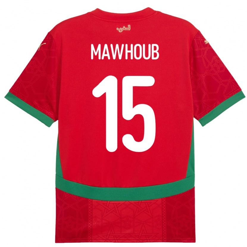 Danxen Kinderen Marokko Ahmed Mawhoub #15 Rood Thuisshirt Thuistenue 24-26 T-Shirt