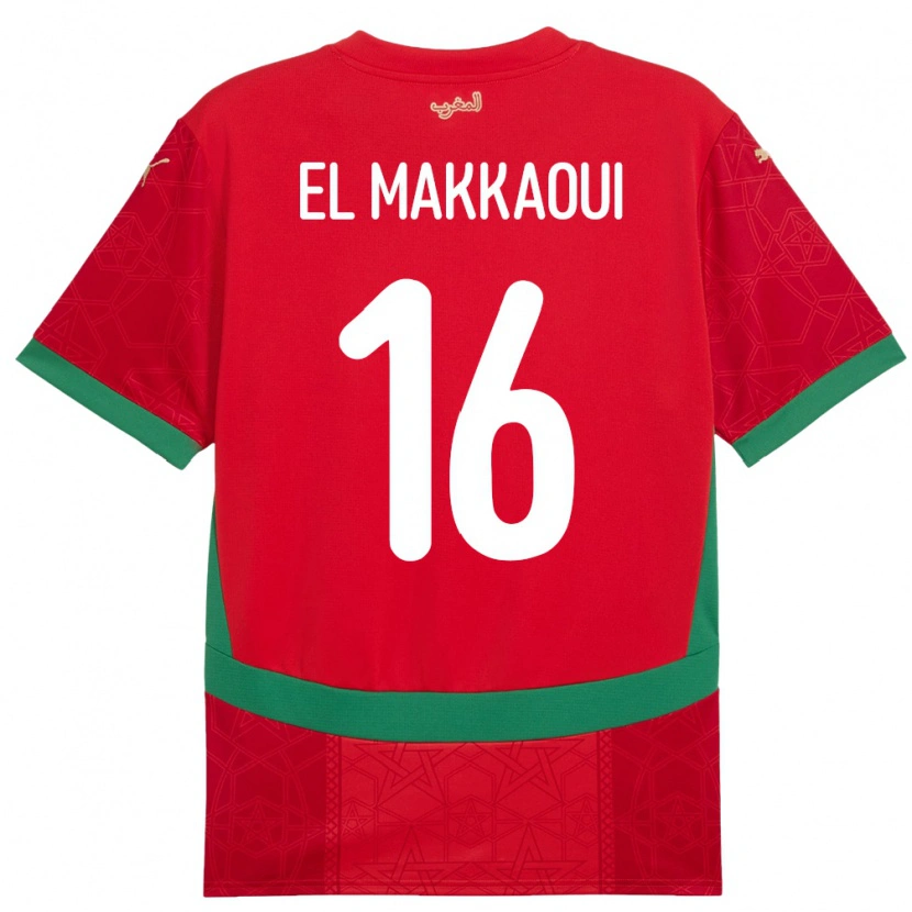 Danxen Kinderen Marokko Anas El Makkaoui #16 Rood Thuisshirt Thuistenue 24-26 T-Shirt