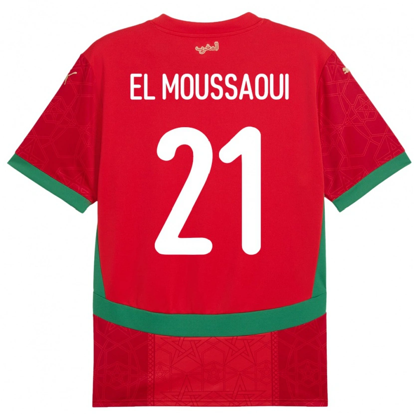 Danxen Kinderen Marokko Tajeddine El Moussaoui #21 Rood Thuisshirt Thuistenue 24-26 T-Shirt