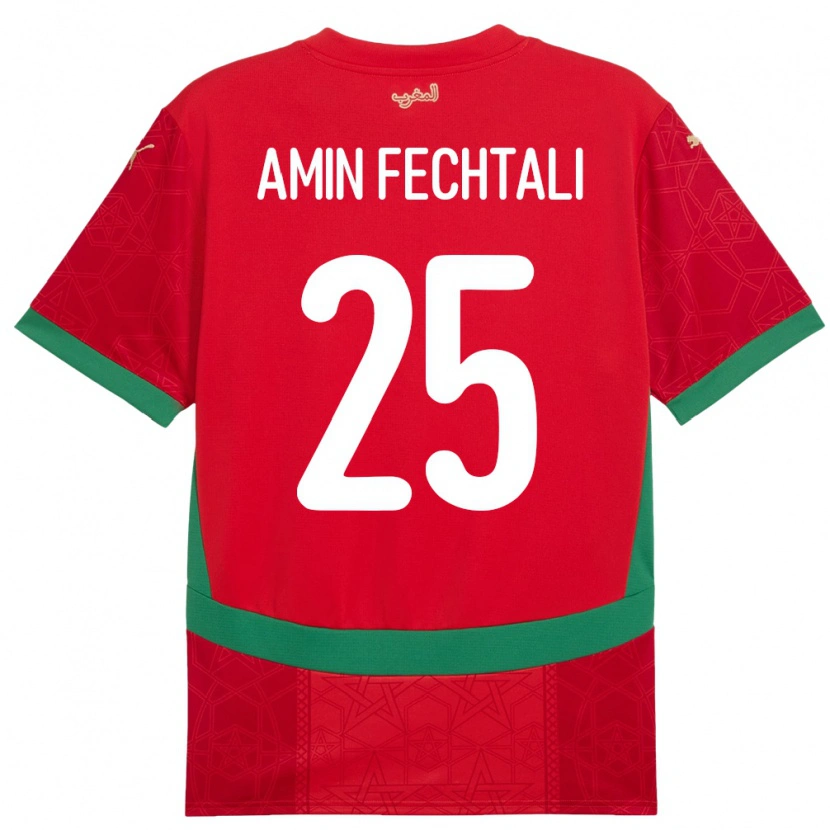 Danxen Kinderen Marokko Oualid Amin Fechtali #25 Rood Thuisshirt Thuistenue 24-26 T-Shirt