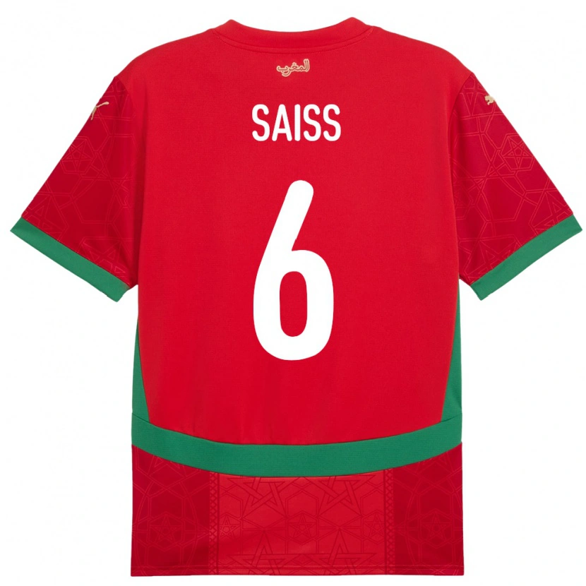 Danxen Kinderen Marokko Romain Saiss #6 Rood Thuisshirt Thuistenue 24-26 T-Shirt