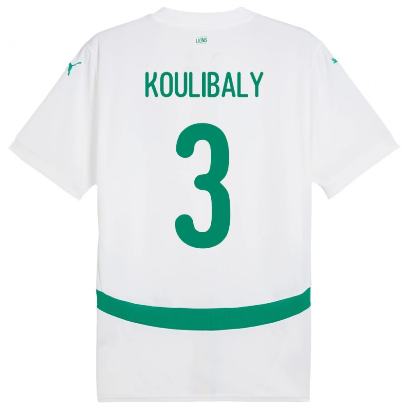 Danxen Kinderen Senegal Kalidou Koulibaly #3 Wit Thuisshirt Thuistenue 24-26 T-Shirt