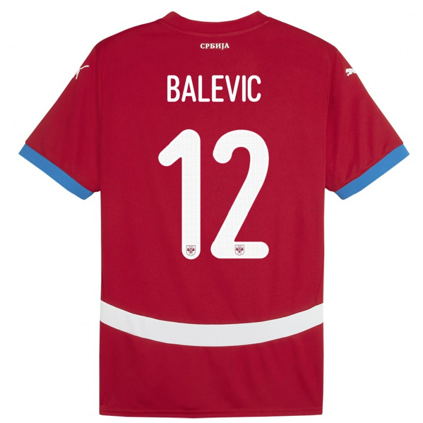 Danxen Kinderen Servië Lazar Balevic #12 Rood Thuisshirt Thuistenue 24-26 T-Shirt