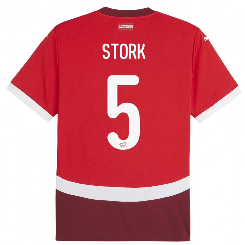 Danxen Kinderen Zwitserland Gian Stork #5 Rood Thuisshirt Thuistenue 24-26 T-Shirt