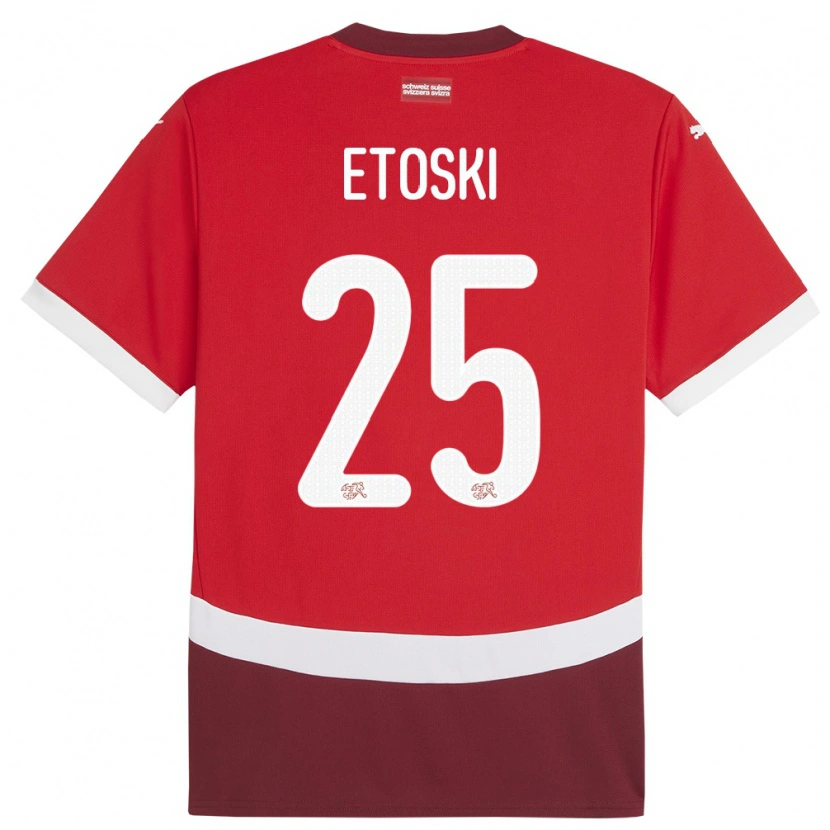 Danxen Kinderen Zwitserland Edin Etoski #25 Rood Thuisshirt Thuistenue 24-26 T-Shirt