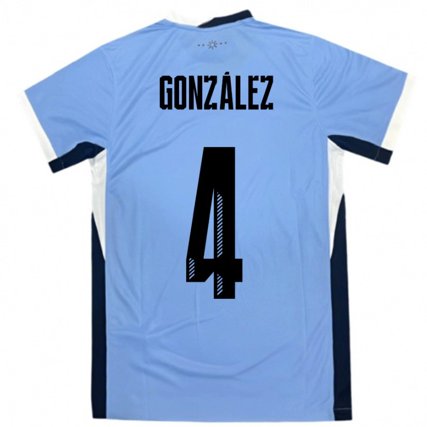 Danxen Kinderen Uruguay Facundo González #4 Wit Zwart Thuisshirt Thuistenue 24-26 T-Shirt
