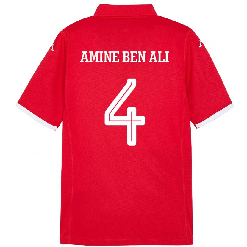 Danxen Kinderen Tunesië Mohamed Amine Ben Ali #4 Rood Thuisshirt Thuistenue 24-26 T-Shirt