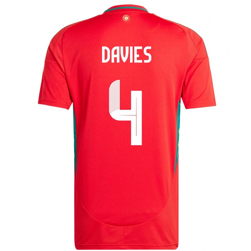 Danxen Kinderen Wales Ben Davies #4 Rood Thuisshirt Thuistenue 24-26 T-Shirt