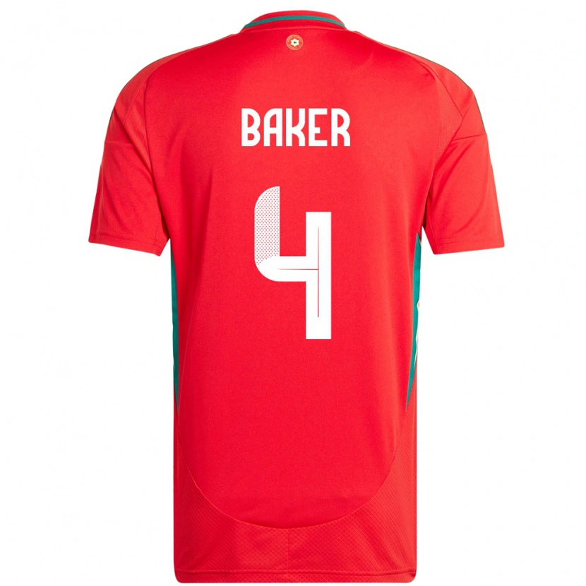 Danxen Kinderen Wales Matthew Baker #4 Rood Thuisshirt Thuistenue 24-26 T-Shirt