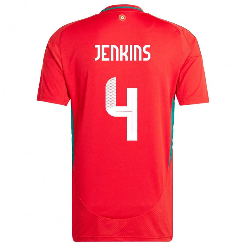 Danxen Kinderen Wales Shaunna Jenkins #4 Rood Thuisshirt Thuistenue 24-26 T-Shirt