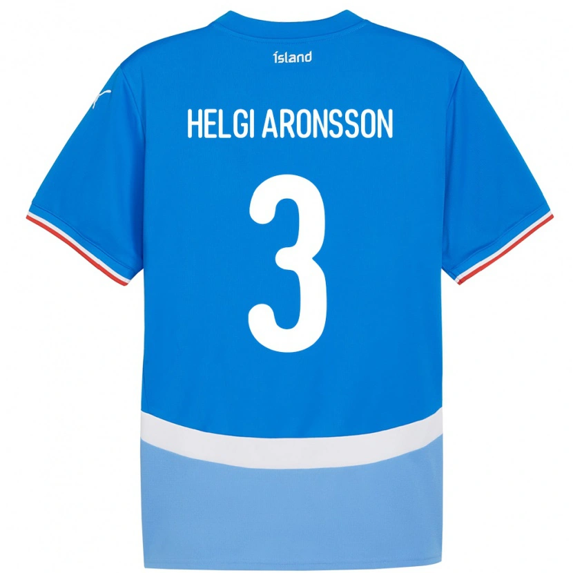 Danxen Kinderen Ijsland Davíd Helgi Aronsson #3 Blauw Thuisshirt Thuistenue 24-26 T-Shirt
