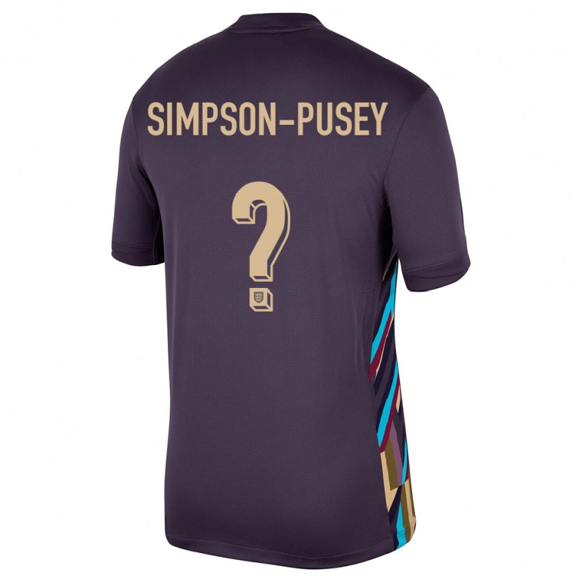 Danxen Kinderen Engeland Jahmai Simpson-Pusey #0 Donkere Rozijn Uitshirt Uittenue 24-26 T-Shirt