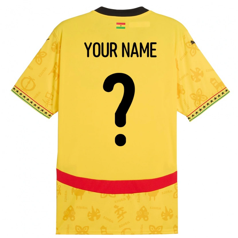 Danxen Kinderen Ghana Uw Naam #0 Geel Uitshirt Uittenue 24-26 T-Shirt