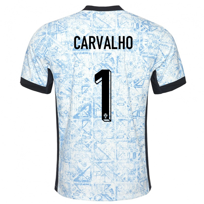 Danxen Kinderen Portugal João Carvalho #1 Crème Blauw Uitshirt Uittenue 24-26 T-Shirt
