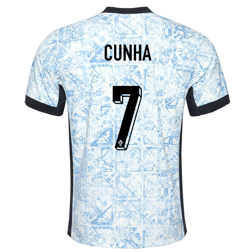 Danxen Kinderen Portugal Duarte Cunha #7 Crème Blauw Uitshirt Uittenue 24-26 T-Shirt