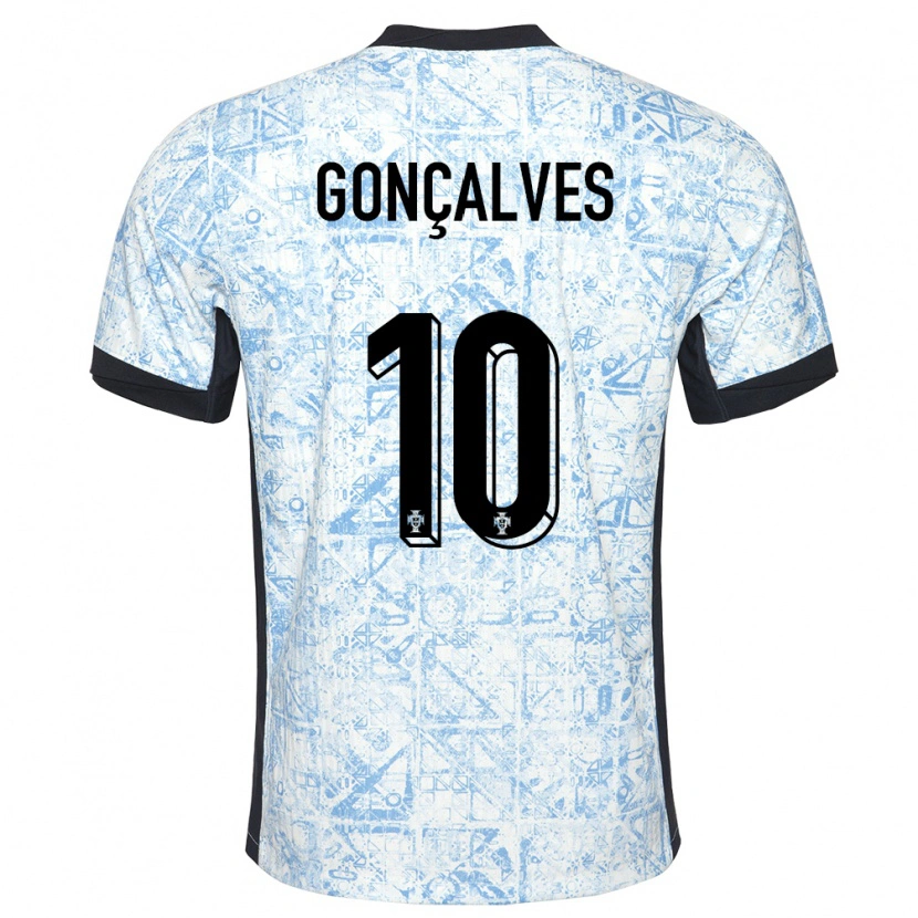 Danxen Kinderen Portugal Flávio Gonçalves #10 Crème Blauw Uitshirt Uittenue 24-26 T-Shirt