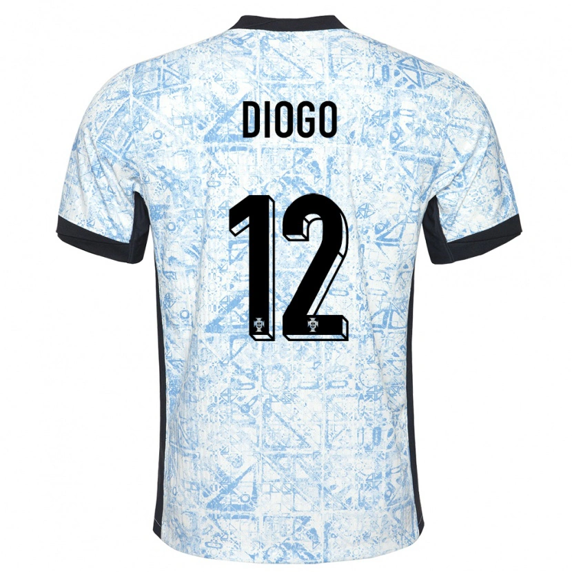 Danxen Kinderen Portugal Diogo Ferreira #12 Crème Blauw Uitshirt Uittenue 24-26 T-Shirt