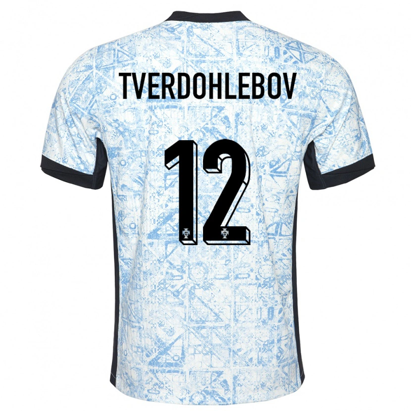 Danxen Kinderen Portugal Alex Tverdohlebov #12 Crème Blauw Uitshirt Uittenue 24-26 T-Shirt