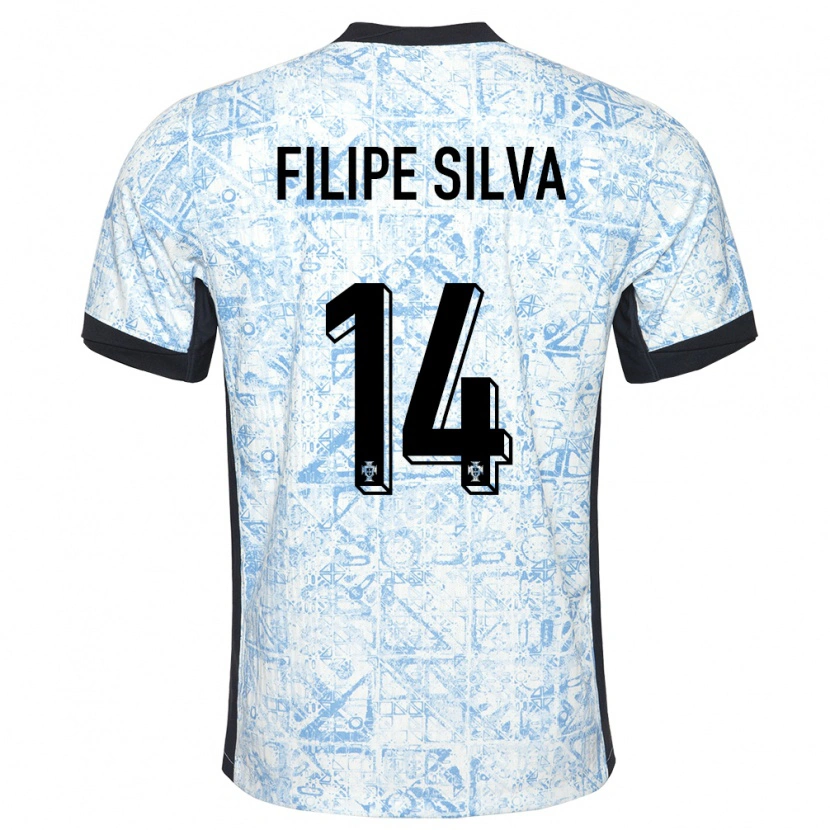 Danxen Kinderen Portugal Filipe Silva #14 Crème Blauw Uitshirt Uittenue 24-26 T-Shirt