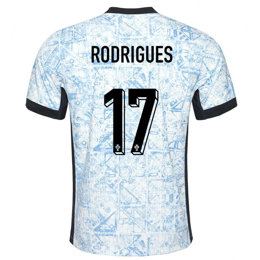 Danxen Kinderen Portugal Tiago Rodrigues #17 Crème Blauw Uitshirt Uittenue 24-26 T-Shirt