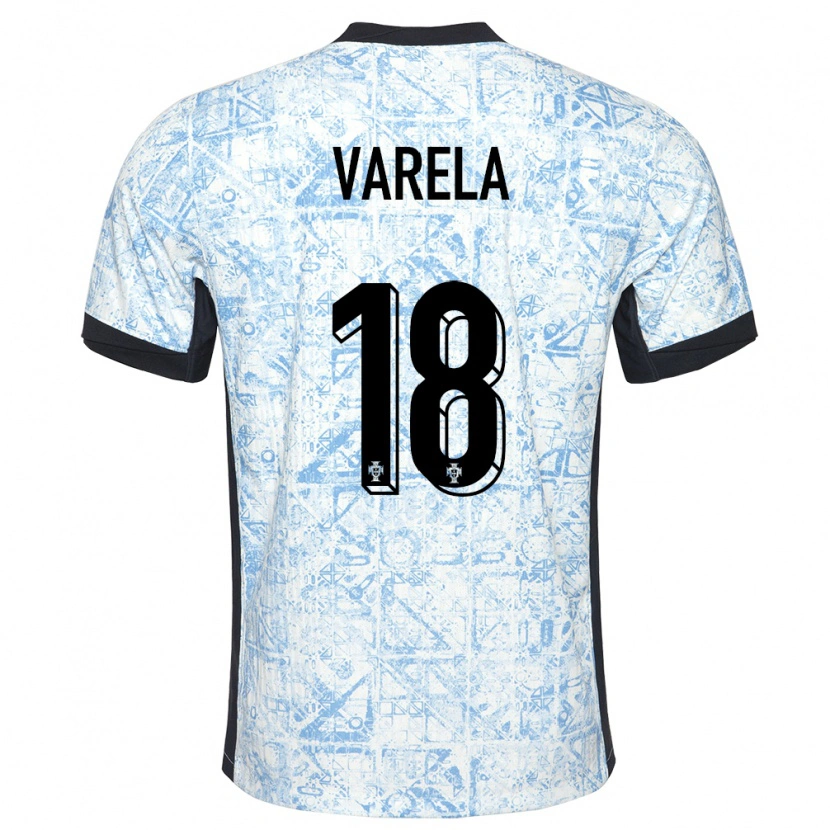 Danxen Kinderen Portugal Keyan Varela #18 Crème Blauw Uitshirt Uittenue 24-26 T-Shirt