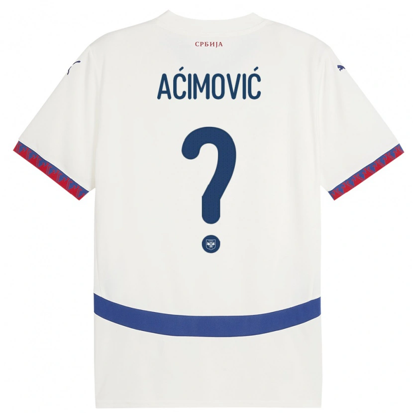 Danxen Kinderen Servië Dimitrije Aćimović #0 Wit Uitshirt Uittenue 24-26 T-Shirt