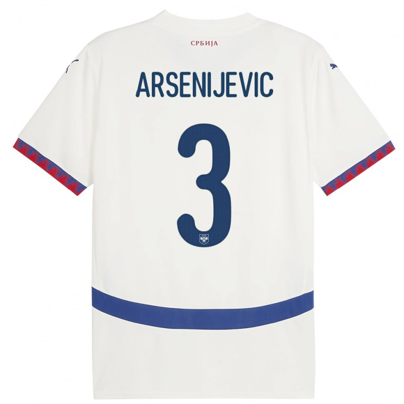 Danxen Kinderen Servië Andrej Arsenijevic #3 Wit Uitshirt Uittenue 24-26 T-Shirt