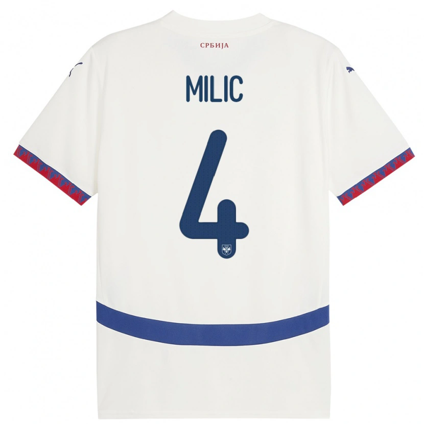 Danxen Kinderen Servië Lazar Milic #4 Wit Uitshirt Uittenue 24-26 T-Shirt