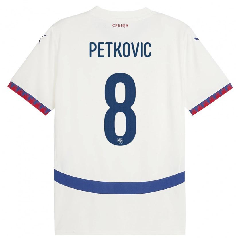 Danxen Kinderen Servië Mihajlo Petkovic #8 Wit Uitshirt Uittenue 24-26 T-Shirt