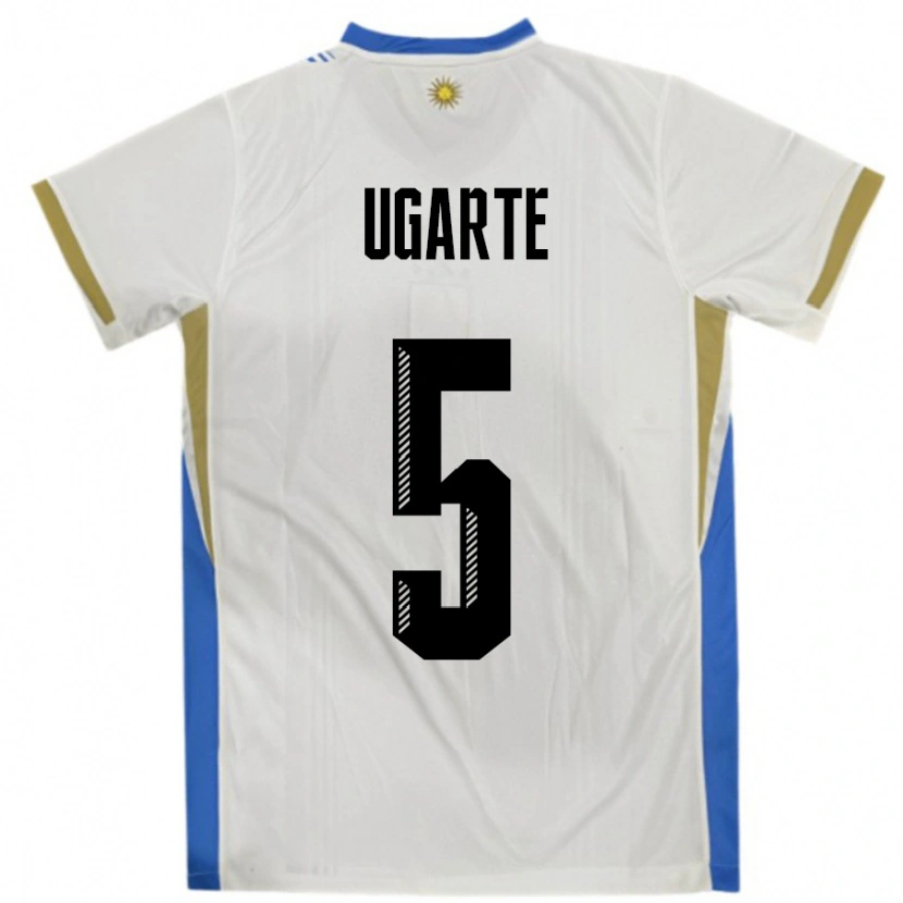 Danxen Kinderen Uruguay Manuel Ugarte #5 Wit Blauw Uitshirt Uittenue 24-26 T-Shirt