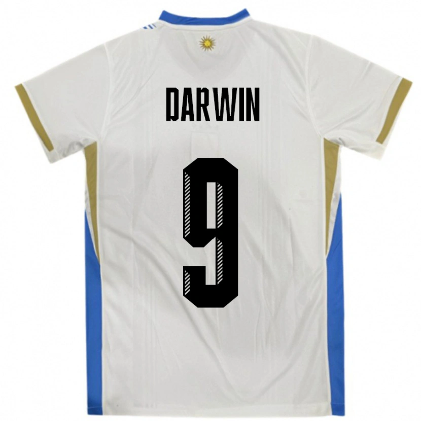 Danxen Kinderen Uruguay Darwin Núñez #9 Wit Blauw Uitshirt Uittenue 24-26 T-Shirt