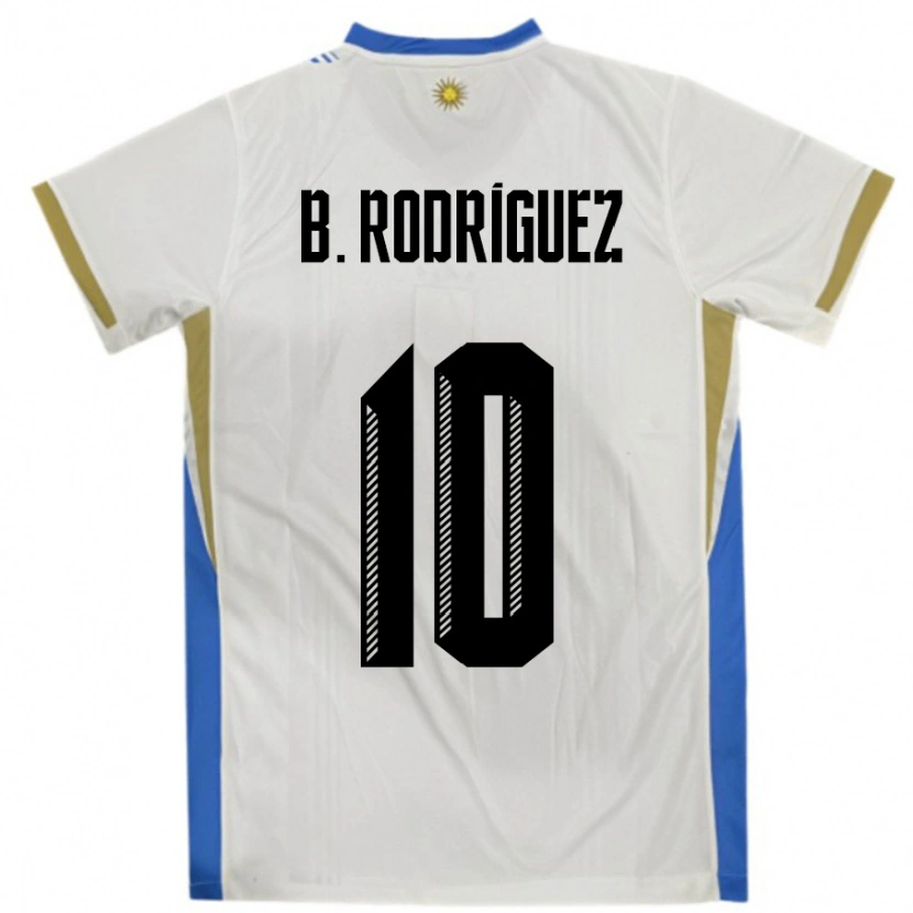 Danxen Kinderen Uruguay Brian Rodríguez #10 Wit Blauw Uitshirt Uittenue 24-26 T-Shirt
