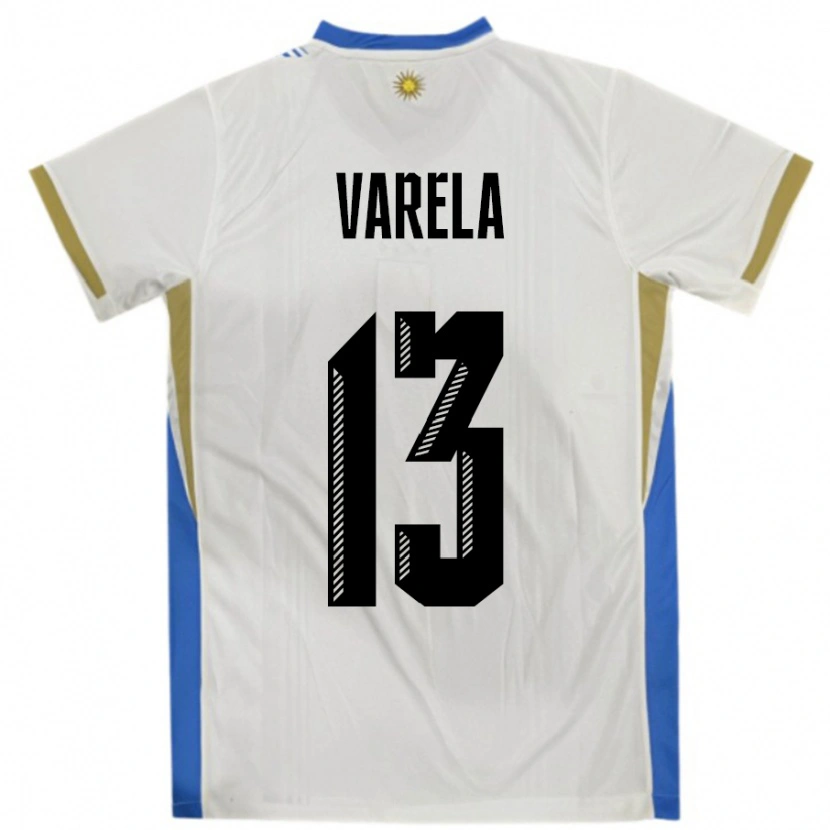 Danxen Kinderen Uruguay Guillermo Varela #13 Wit Blauw Uitshirt Uittenue 24-26 T-Shirt