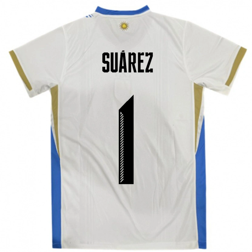 Danxen Kinderen Uruguay Ignacio Suárez #1 Wit Blauw Uitshirt Uittenue 24-26 T-Shirt