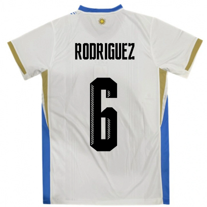 Danxen Kinderen Uruguay Valentín Rodríguez #6 Wit Blauw Uitshirt Uittenue 24-26 T-Shirt