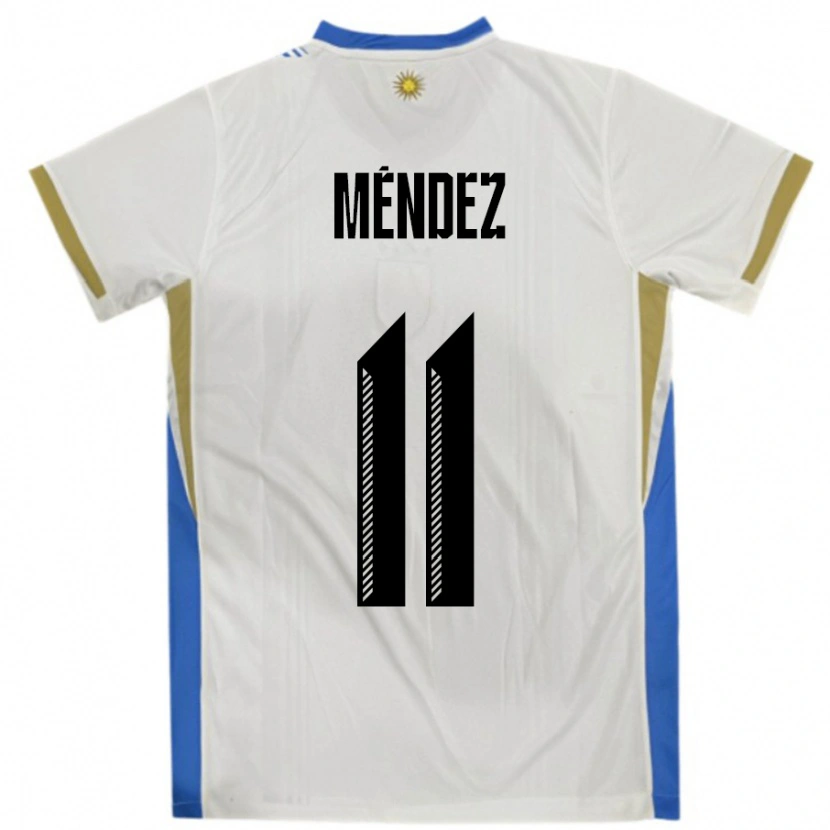 Danxen Kinderen Uruguay Axel Méndez #11 Wit Blauw Uitshirt Uittenue 24-26 T-Shirt